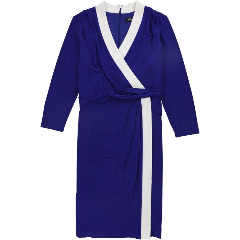 Kasper Womens Color Blocked Faux Wrap Sheath Dress, Blue, S, DM